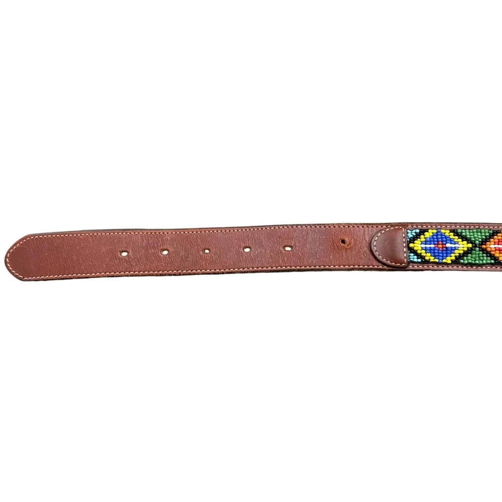 VTG GAP Beaded Leather Belt Sz 34 Mens USA Made Southwestern Western Multicolor